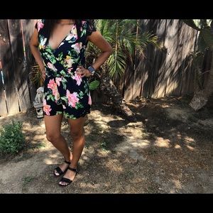 Navy Blue Bright Floral Romper LIKE NEW